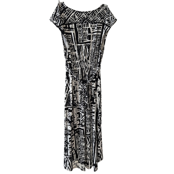ICE Womens Hi-Low Beaded Waist Dress Size 14 Black White Abstract Short Sleeve - Picture 9 of 15